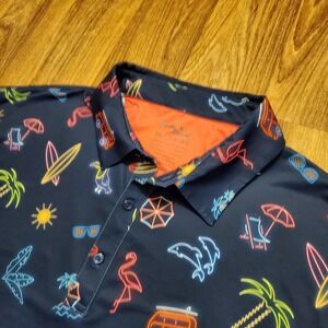 Birdie Bound Golf Polo Shirt Men 3XL Blue Performance Neon Tropical Surf Stretch